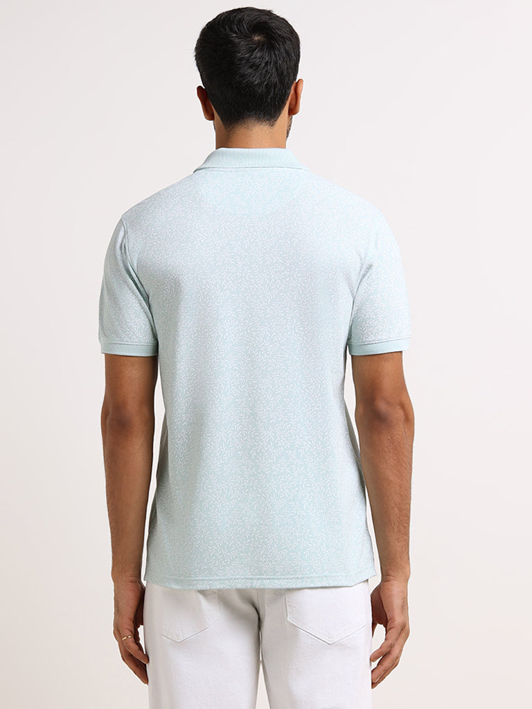 WES Casuals Light Teal Cotton Slim Fit T-Shirt