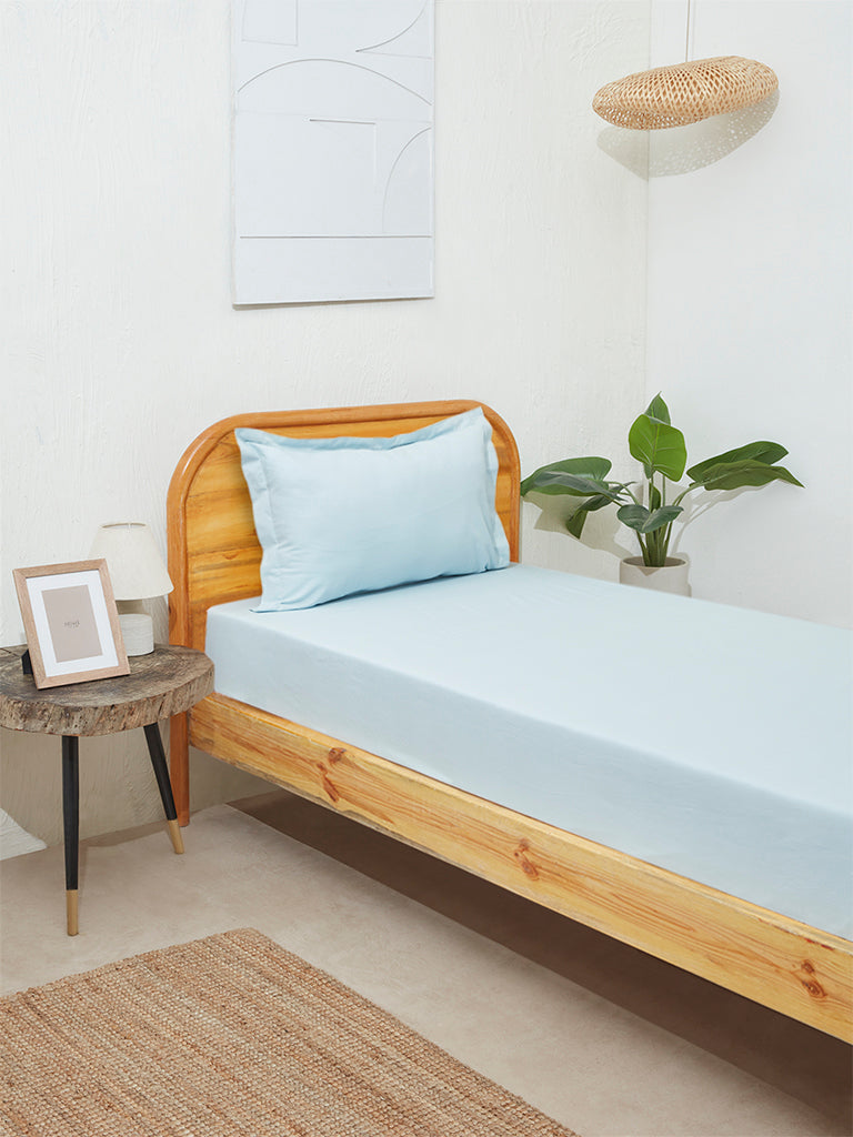 Westside Home Light Blue Single Bed Flat Sheet and Pillowcase Set