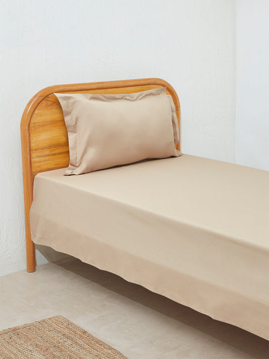 Westside Home Taupe Single Bed Flat Sheet and Pillowcase Set