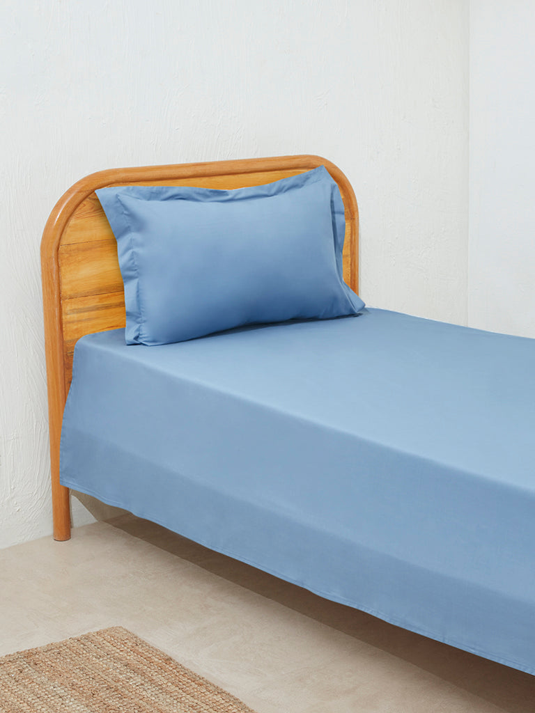 Westside Home Blue Single Bed Flat Sheet and Pillowcase Set