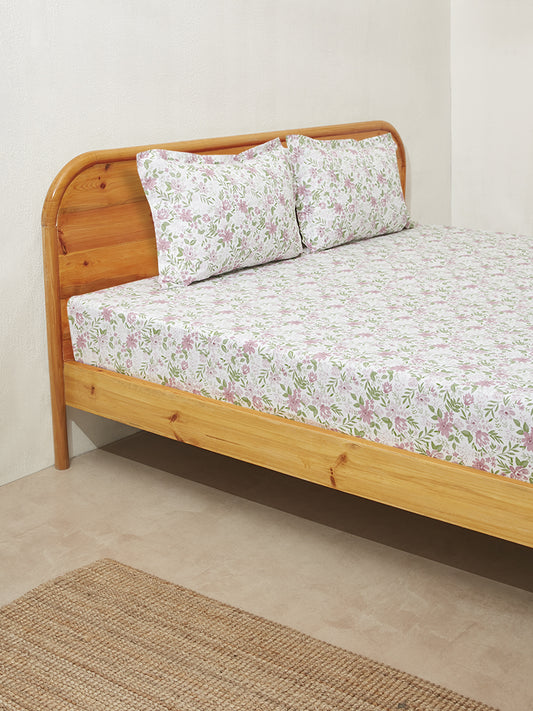 Westside Home Violet Floral King Bed Flat Sheet and Pillowcase Set