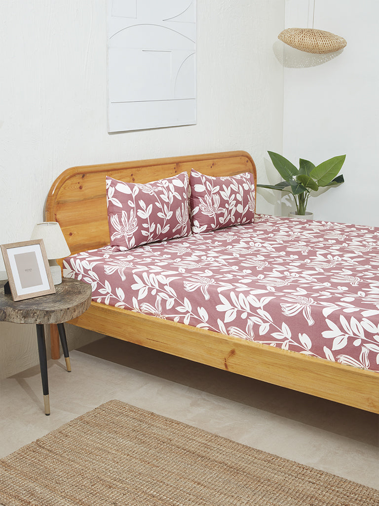 Westside Home Mauve Double Bed Flat Sheet and Pillowcase Set