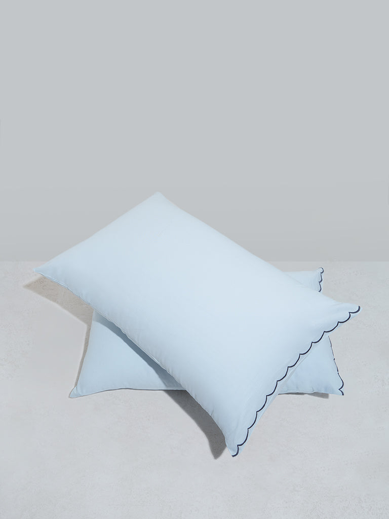 Westside Home Blue Scallop Design Pillow Cover (Set of 2)