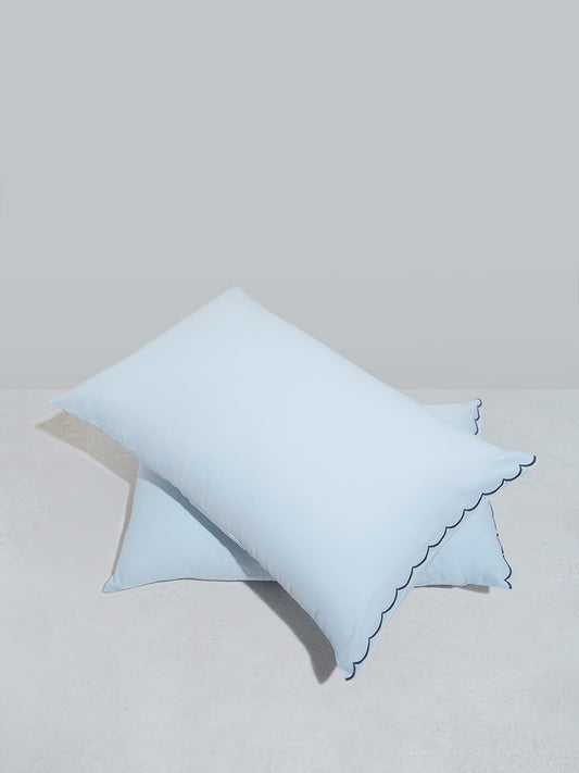 Westside Home Blue Scallop Design Pillow Cover (Set of 2)