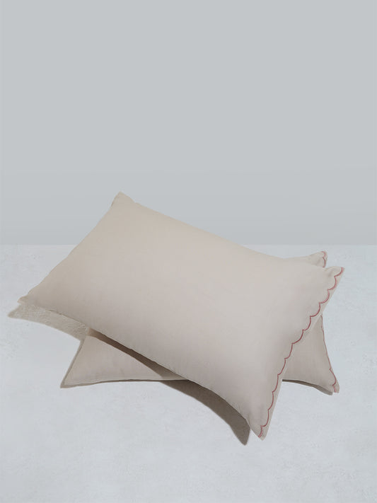 Westside Home Taupe Scallop Design Pillow Cover (Set of 2)