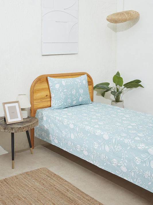 Westside Home Aqua Single Bed Flat Sheet and Pillowcase Set