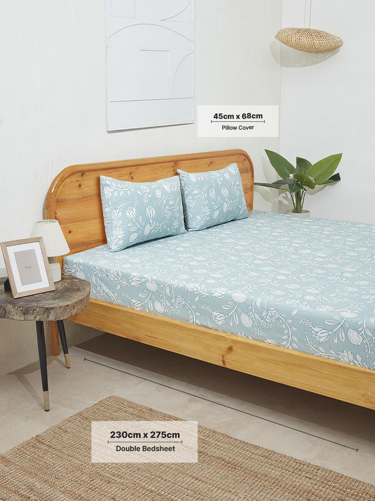 Westside Home Aqua Double Bed Flat Sheet and Pillowcase Set