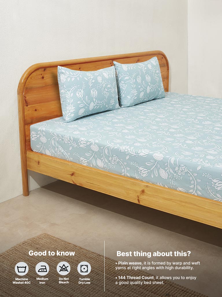 Westside Home Aqua King Bed Flat Sheet and Pillowcase Set