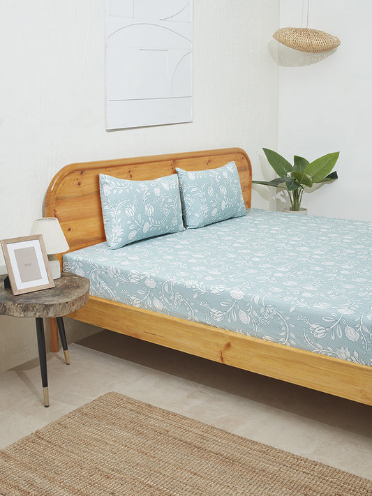Westside Home Aqua King Bed Flat Sheet and Pillowcase Set