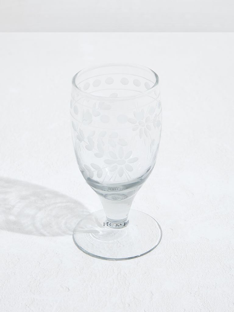 Westside Home Clear Floral Etched Wine Glass