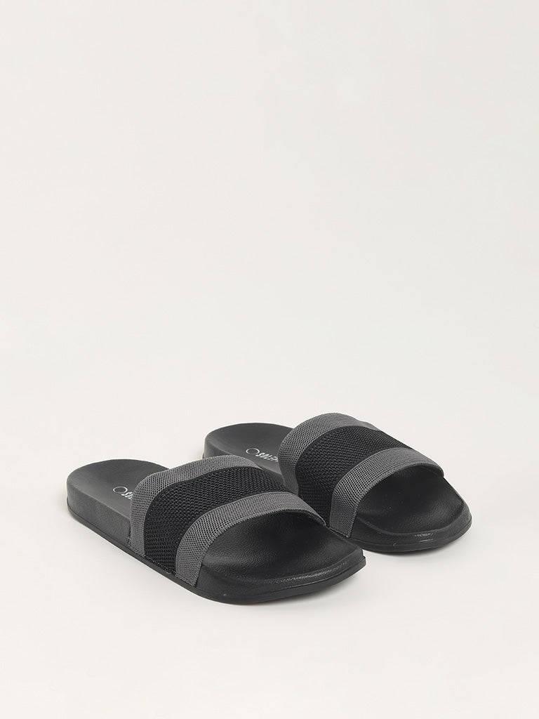 SOLEPLAY Grey & Black Broad-Strap Slides