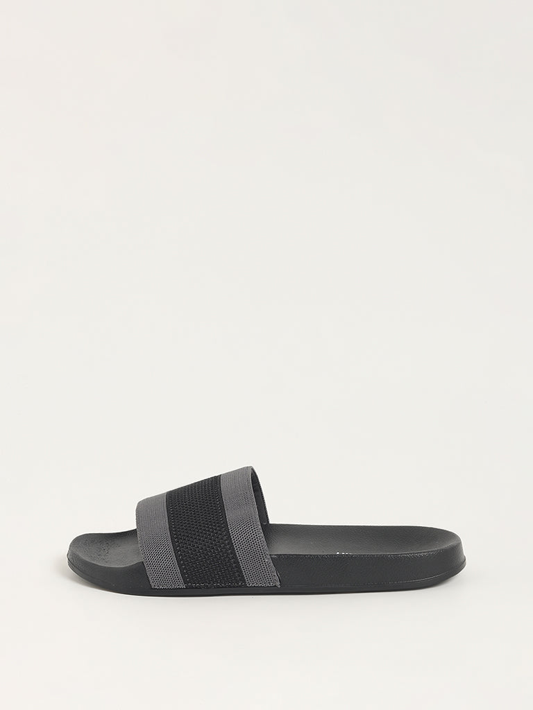 SOLEPLAY Grey & Black Broad-Strap Slides