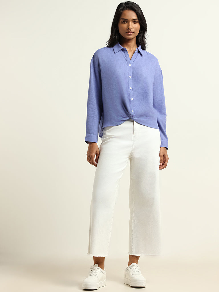 LOV Lavender Plain Blended Linen Shirt