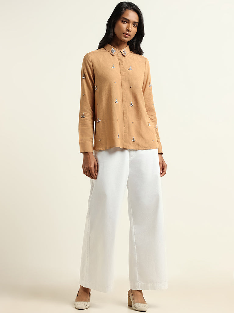 LOV Beige Embellished Cotton Shirt