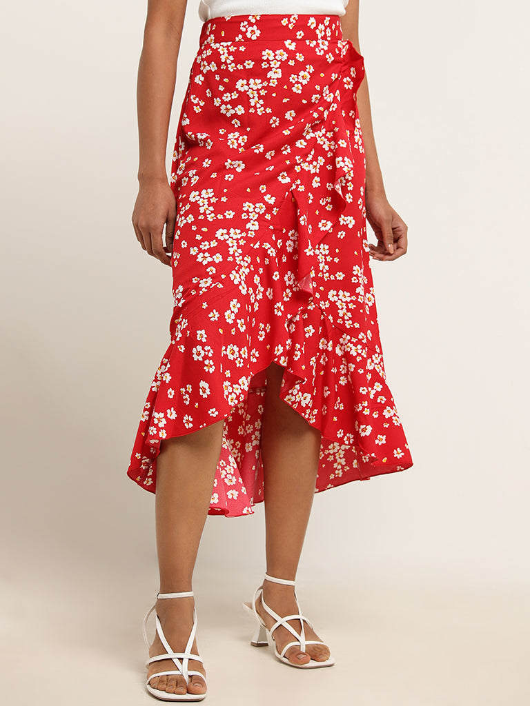 LOV Red Floral Skirt