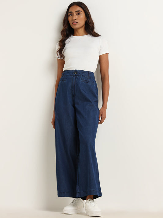 LOV Blue Cotton Flared Trousers