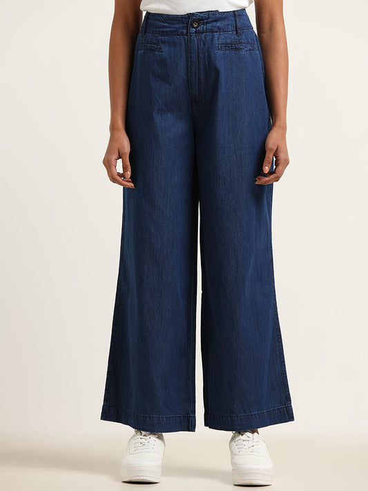 LOV Blue Cotton Flared Trousers