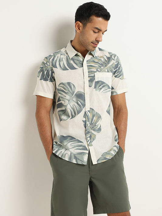WES Casuals Green Printed Relaxed Fit Shirt