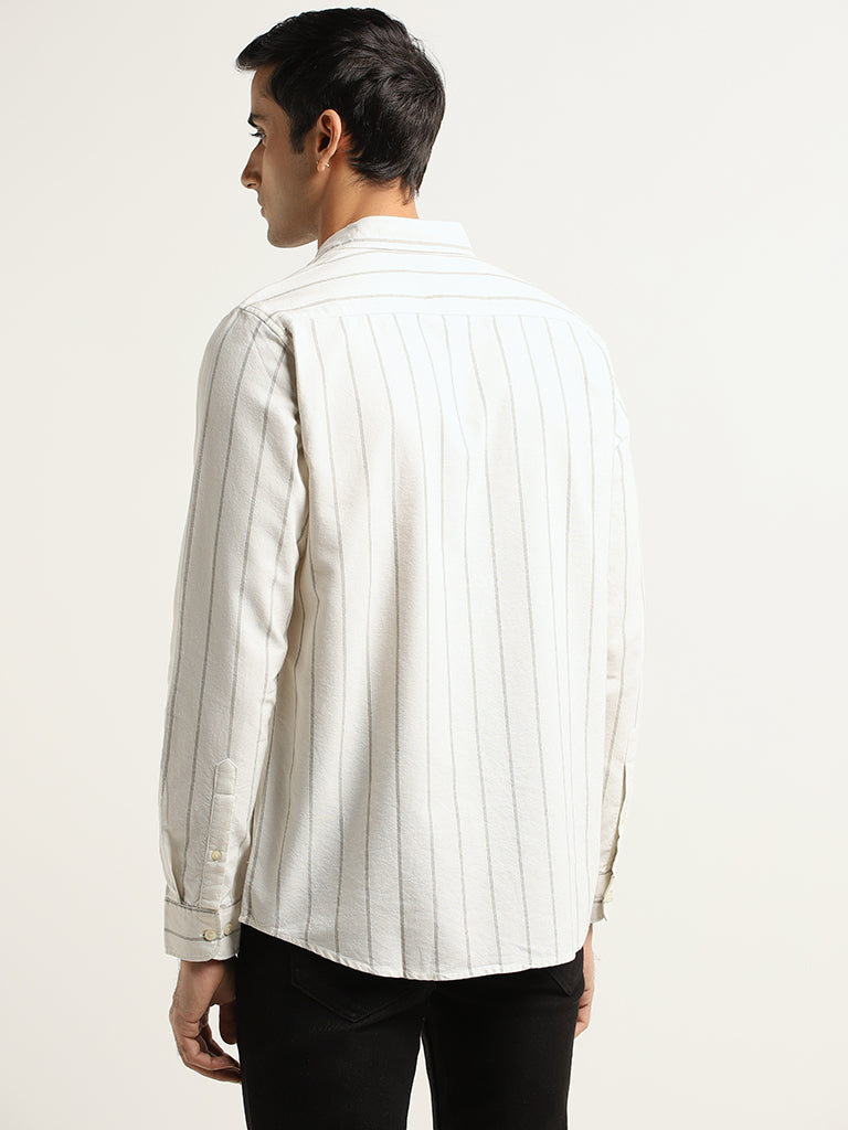 WES Casuals Off-White Striped Slim Fit Shirt