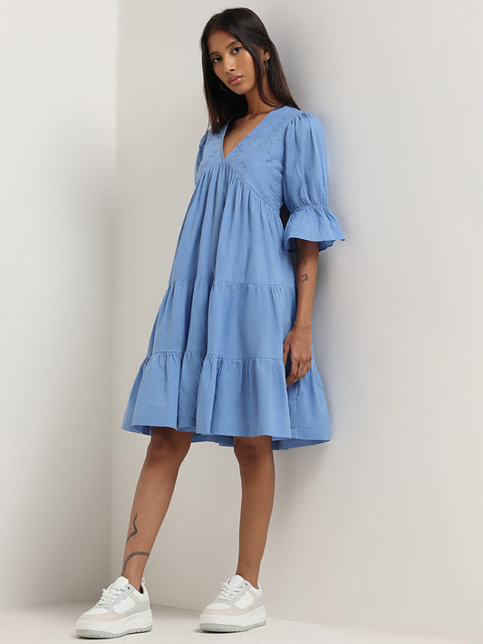 Bombay Paisley Blue Embroidered Tiered Dress