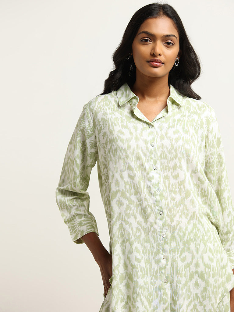Utsa Green Ikat-Printed Tunic