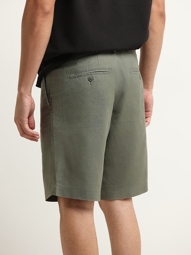 WES Casuals Green Relaxed Fit Shorts