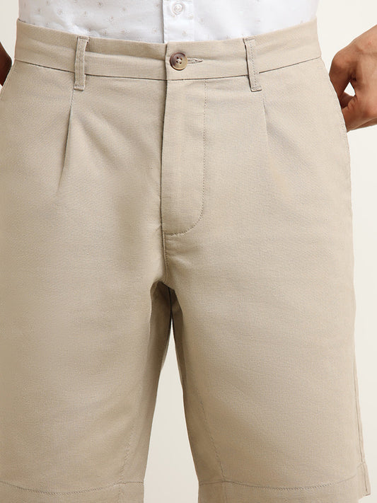 WES Casuals Beige Relaxed Fit Shorts