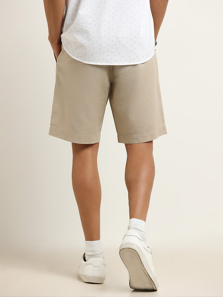 WES Casuals Beige Relaxed Fit Shorts