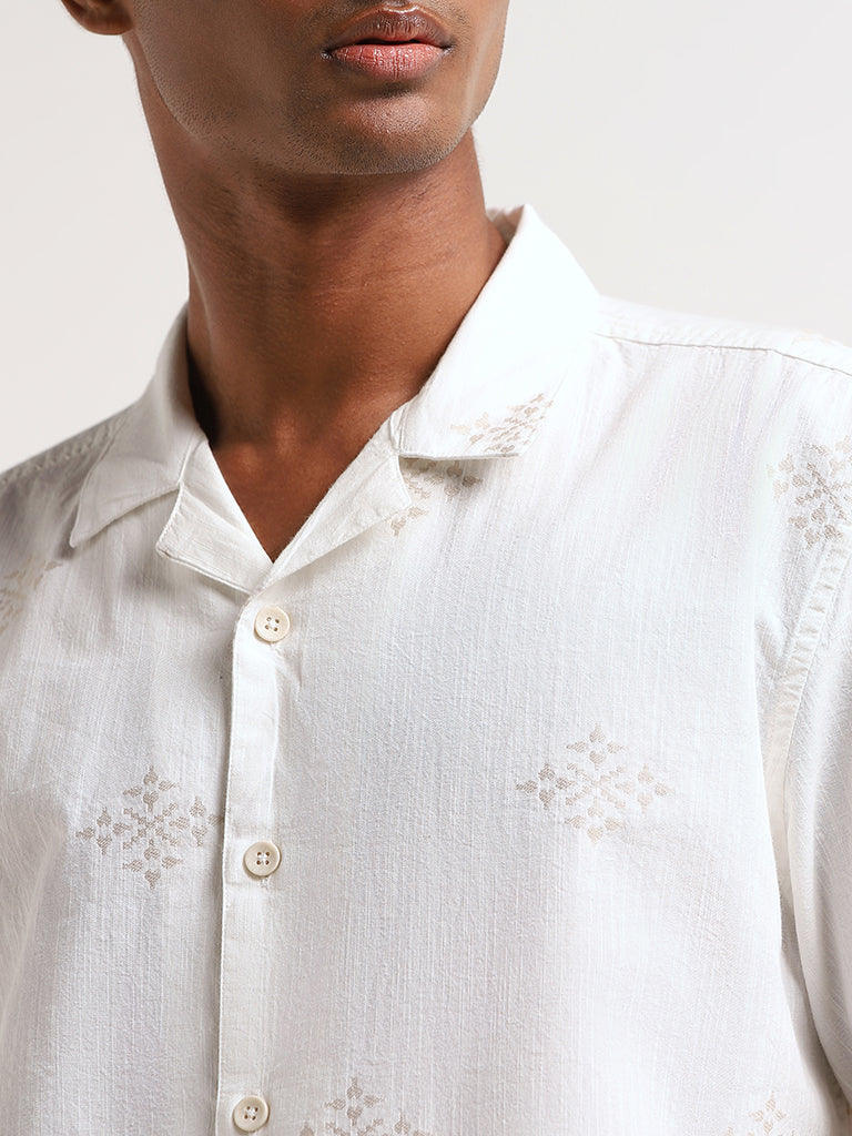 ETA White Embroidered Cotton Blend Resort Fit Shirt