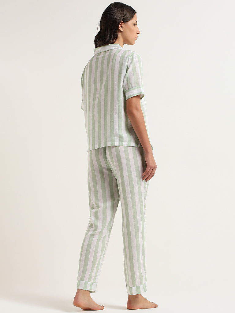 Wunderlove Green Striped Shirt & Pyjamas Set