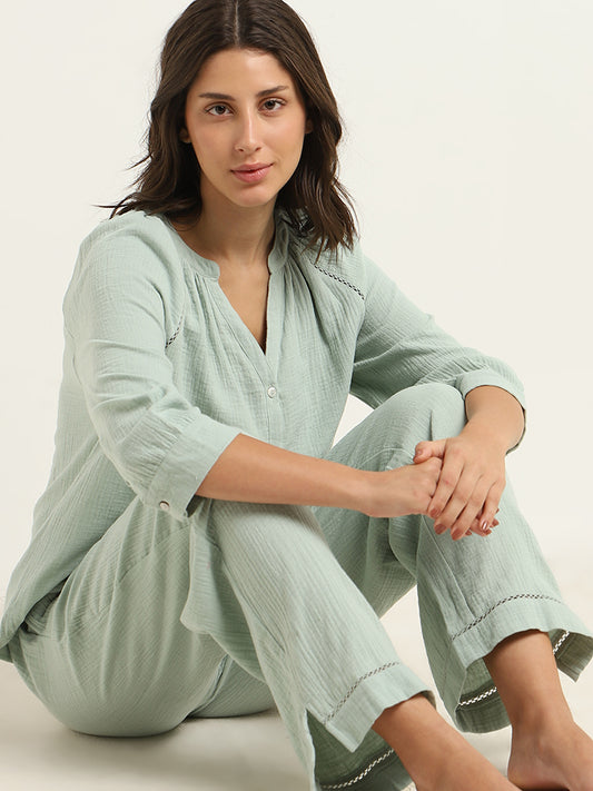 Wunderlove Green Ribbed Shirt and Pyjamas Set