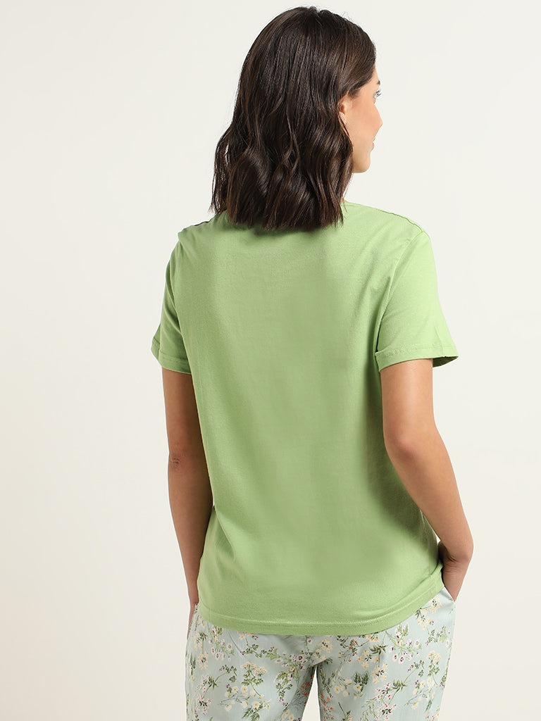 Wunderlove Green Printed Cotton T-Shirt