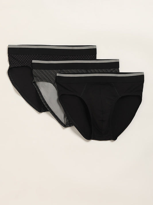 WES Lounge Black Printed Relaxed Fit Briefs - Pack of 3