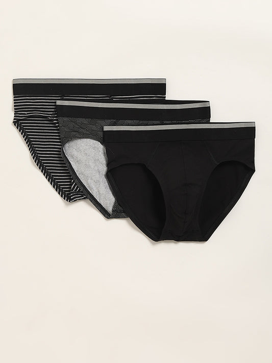 WES Lounge Black Relaxed Fit Briefs - Pack of 3