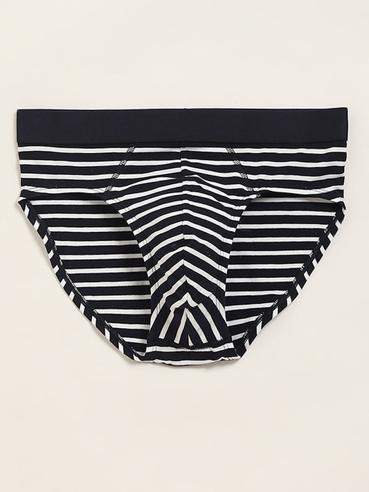 WES Lounge Navy Striped Relaxed Fit Briefs- Pack of 3