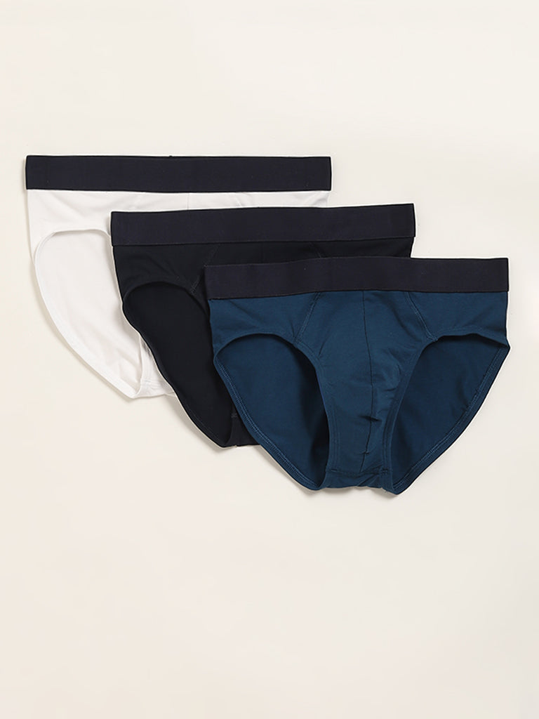 WES Lounge Teal Cotton Blend Relaxed Fit Briefs - Pack of 3