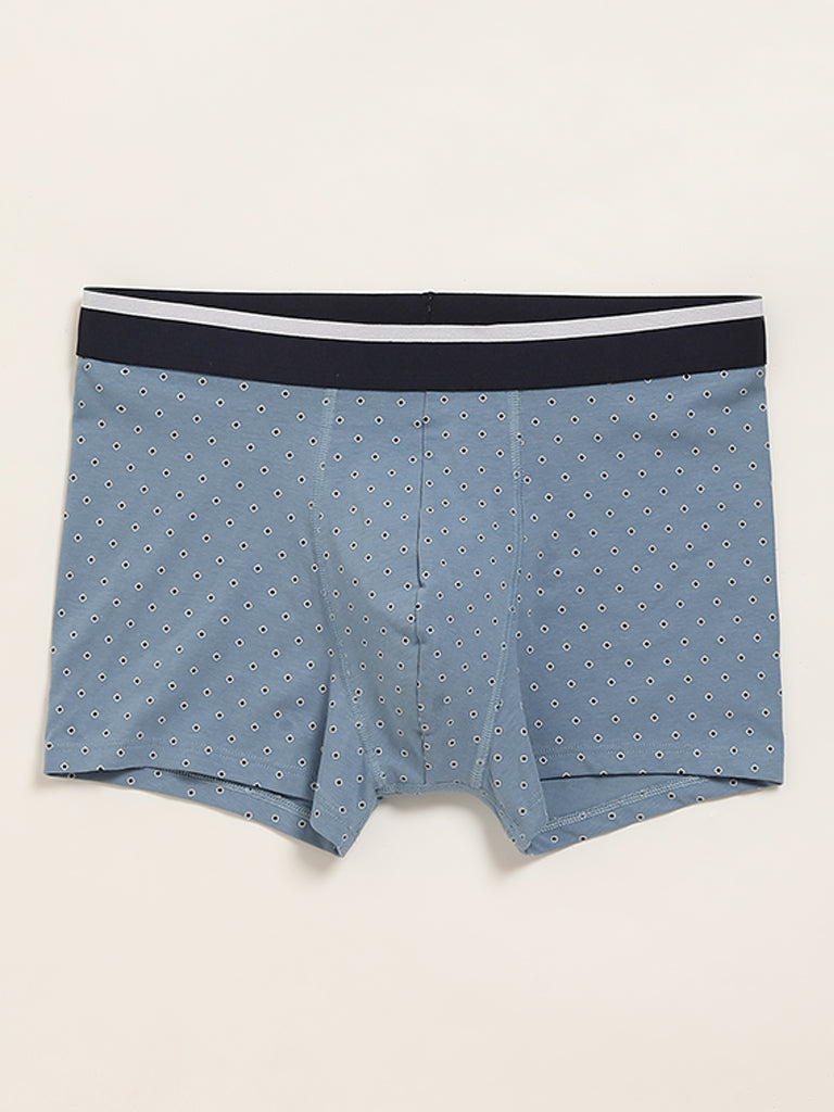 WES Lounge Light Blue Cotton-Blend Relaxed Fit Trunks - Pack of 3
