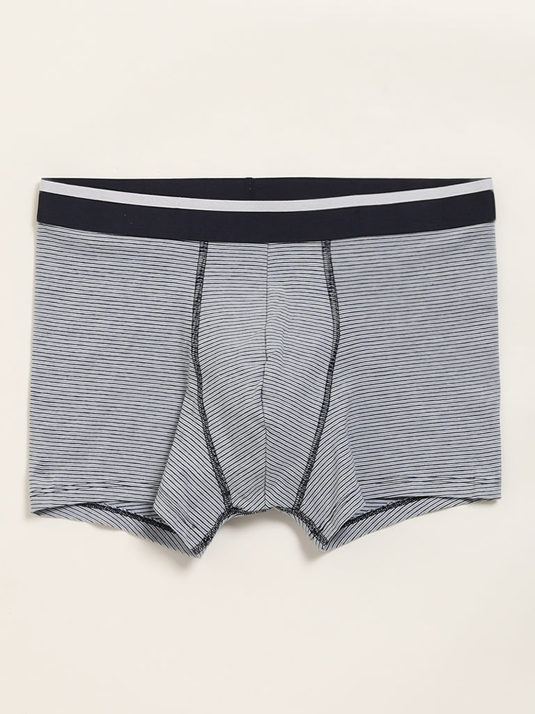 WES Lounge Light Blue Cotton Blend Relaxed Fit Trunks - Pack of 3