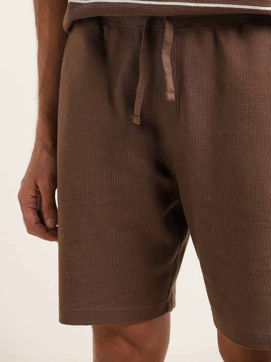 WES Lounge Brown Textured Relaxed Fit Shorts