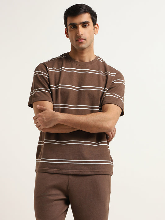 WES Lounge Brown Striped Relaxed-Fit T-Shirt