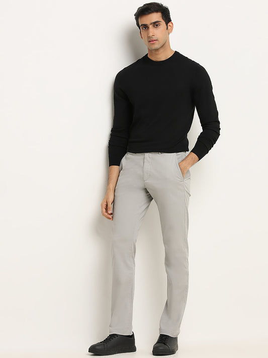 WES Casuals Grey Slim Fit Mid Rise Chinos