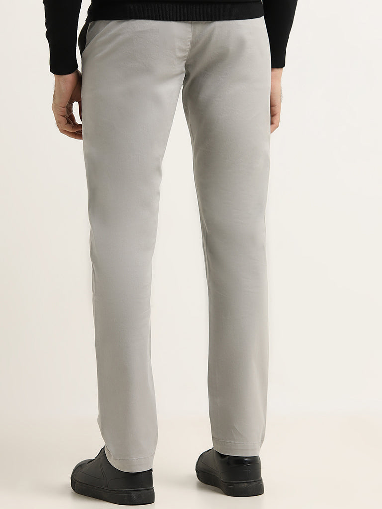 WES Casuals Grey Cotton Blend Slim Fit Mid Rise Chinos