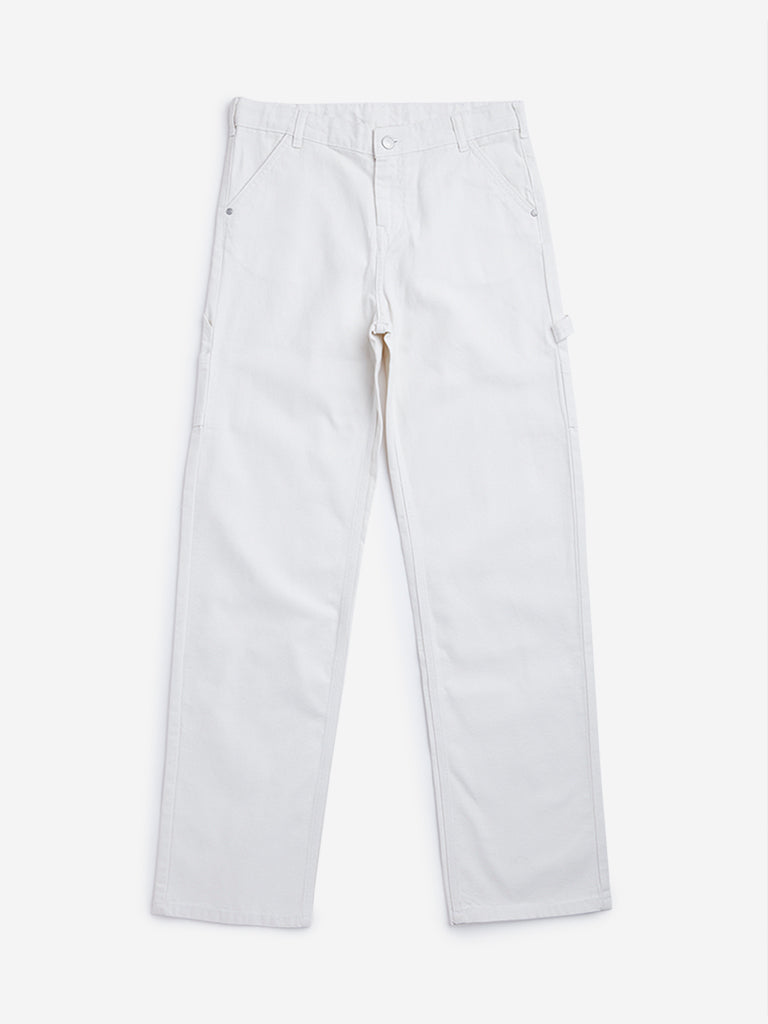 Y&F Kids Off-White Mid Rise Straight Fit Jeans