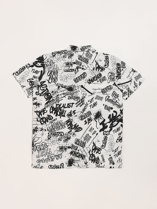 Y&F Kids Black Monochrome Printed Shirt