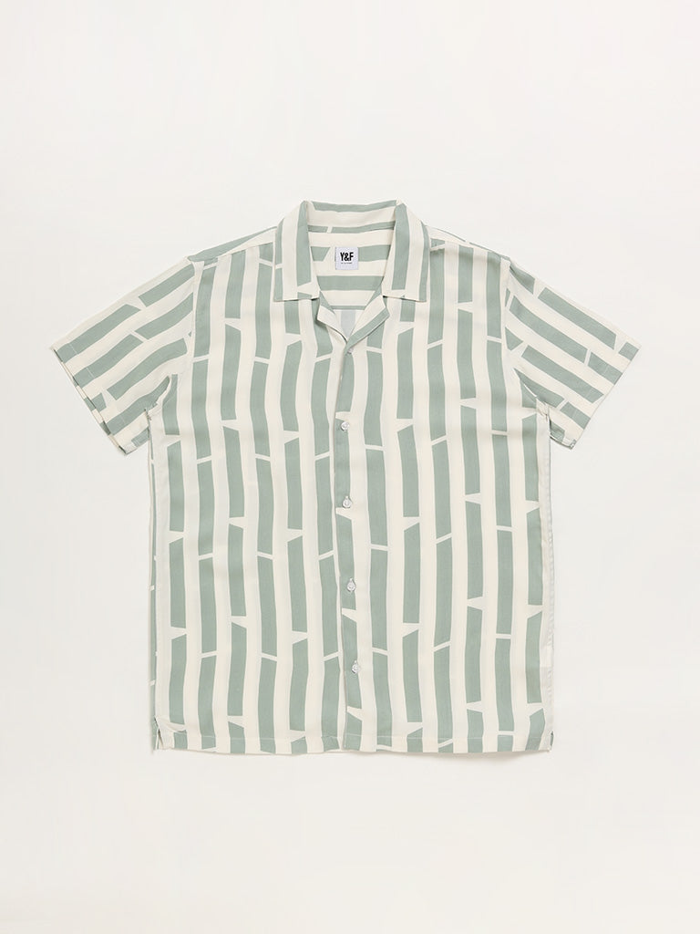 Y&F Kids Sage Green Striped Shirt