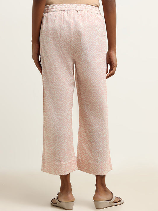 Utsa Pink Printed Wide-Leg Pants