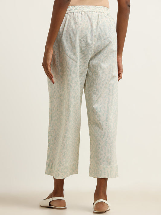 Utsa Blue Straight-Fit Printed Pants