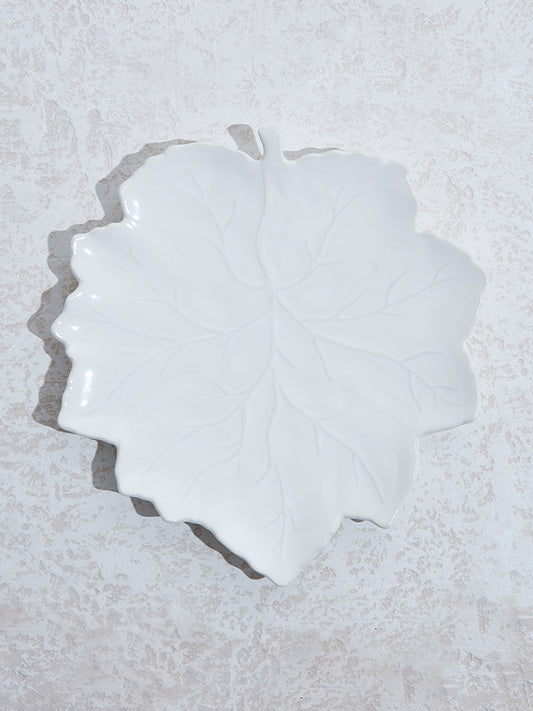 Westside Home White Leaf Design Platter - Small