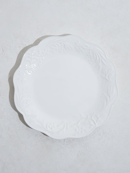 Westside Home White Floral Embossed Dinner Plate