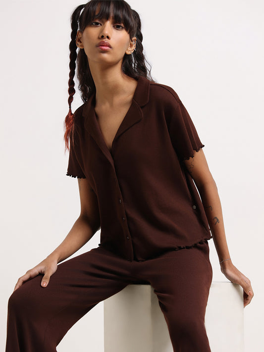 Superstar Brown Self-Patterned Cotton Blend Shirt